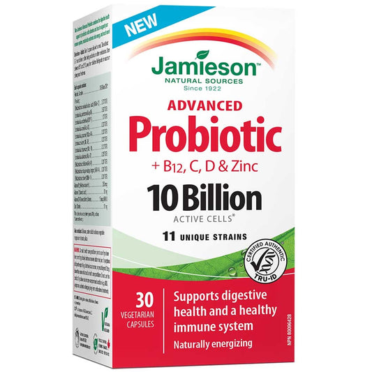 Jamieson Advanced Probiotic + B12, C, D & Zinc, 30 Vegetarian Capsules
