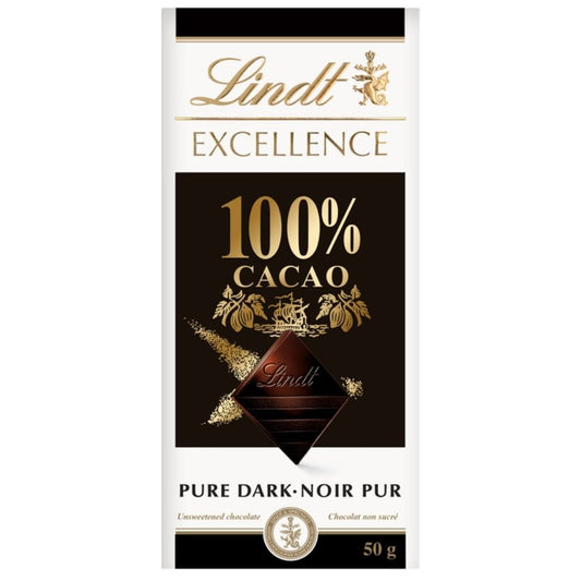 Lindt Excellence 100% Cacao Chocolate Bar, 50g