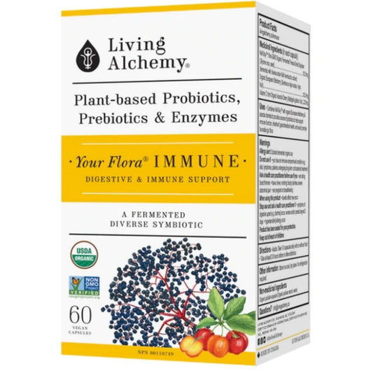 Living Alchemy Your Flora Immune, Digestive and Immune Support, Probiotics, Prebiotics and Enzymes, 60 Vegetable Capsules