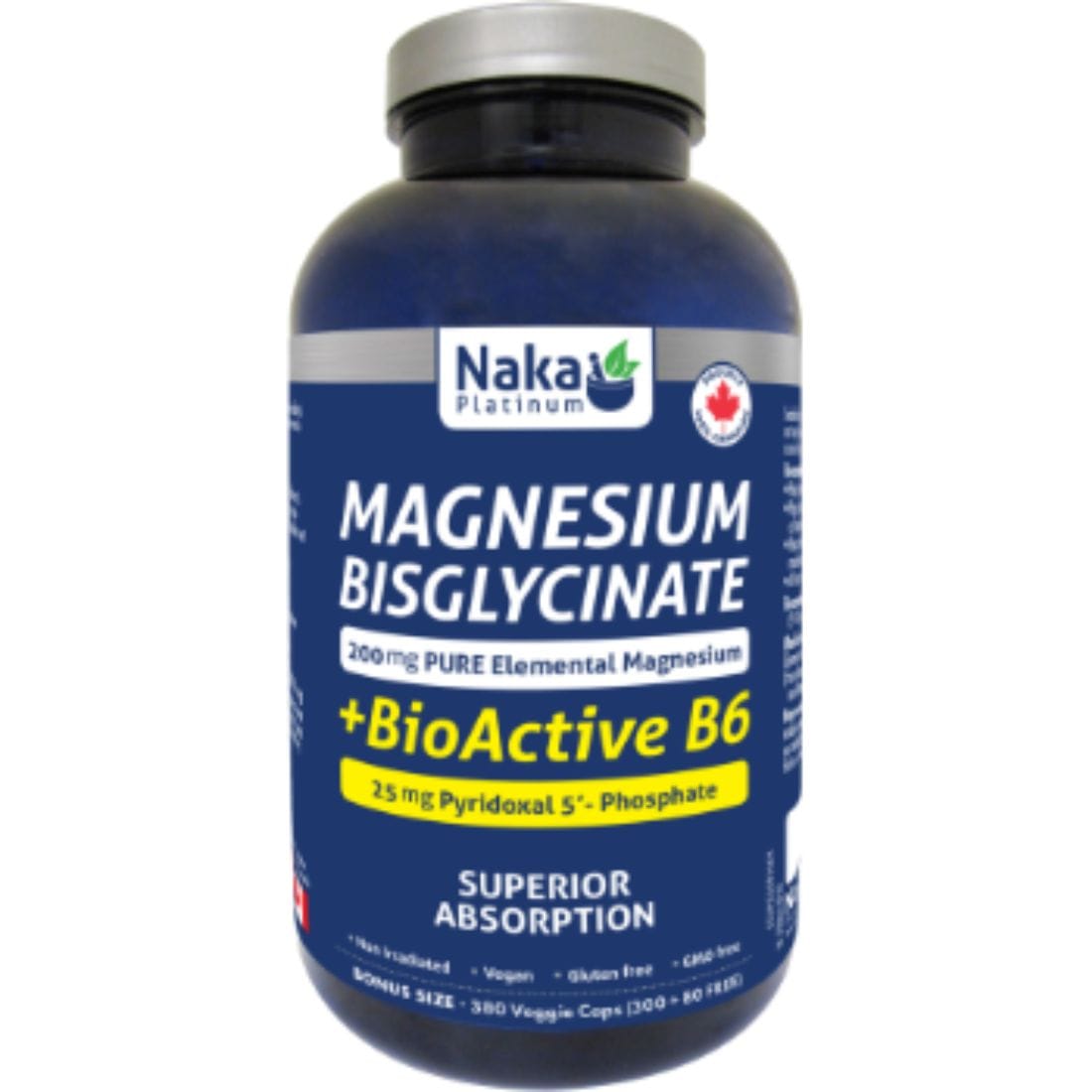 Naka Platinum Magnesium Bisglycinate 200mg Plus BioActive B6, 380 Caps ...