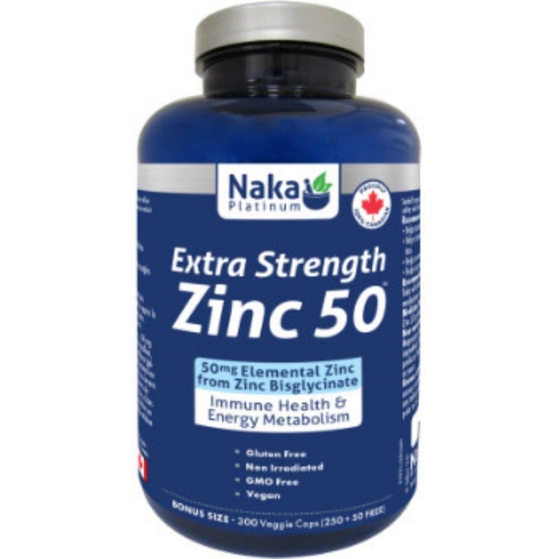Naka Platinum Extra Strength Zinc 50, Elemental Zinc Bisglycinate, 300 Vegetable Capsules