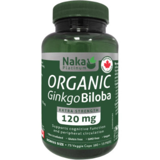 Naka Platinum Ginkgo Biloba 120mg, Certified Organic, 75 Vegetable Capsules