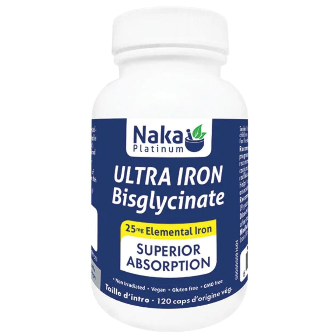 Naka Platinum Ultra Iron 25mg, Iron Bisglycinate, 120 Vegetable Capsules