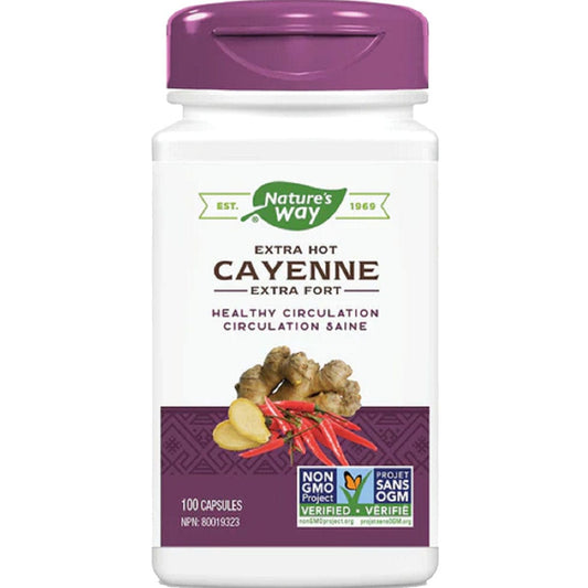 Nature's Way Cayenne Extra Hot 100,000HU 450mg with Ginger & Hawthorn Berry, 100 Vegetable Capsules