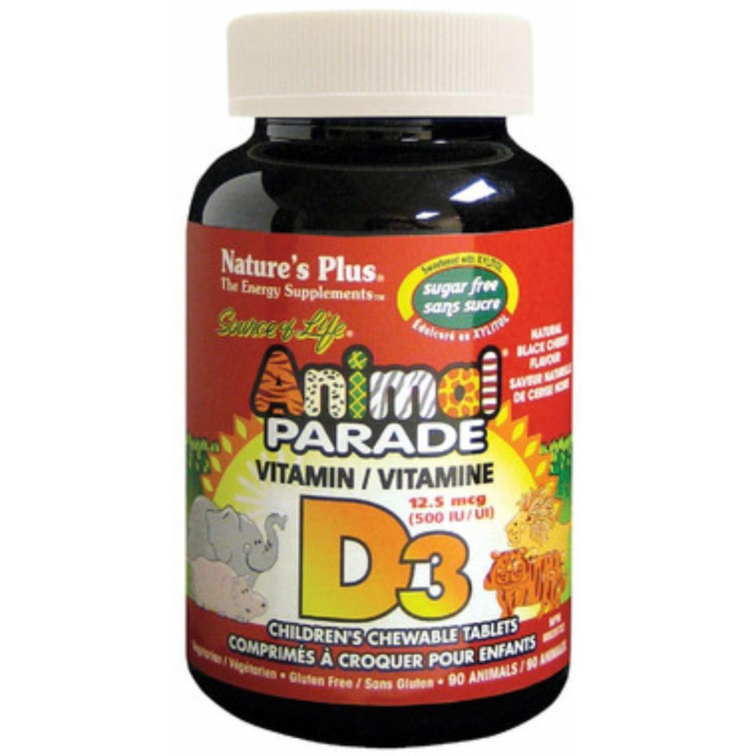 Nature's Plus Animal Parade Vitamin D3 500IU Chews, Sugar Free, 90 Animal-Shaped Chewable Tablets