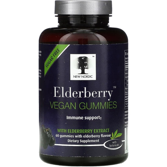 New Nordic Elderberry Gummies 130mg, Sugar-free, 60 Vegan Gummies