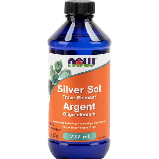NOW Silver Sol Trace Element,  nano-particle Liquid Silver, 10pmm,  Vegan, 237ml