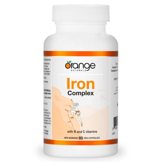 Orange Naturals Iron Complex 20mg with B and C Vitamins, 60 V-Capsules