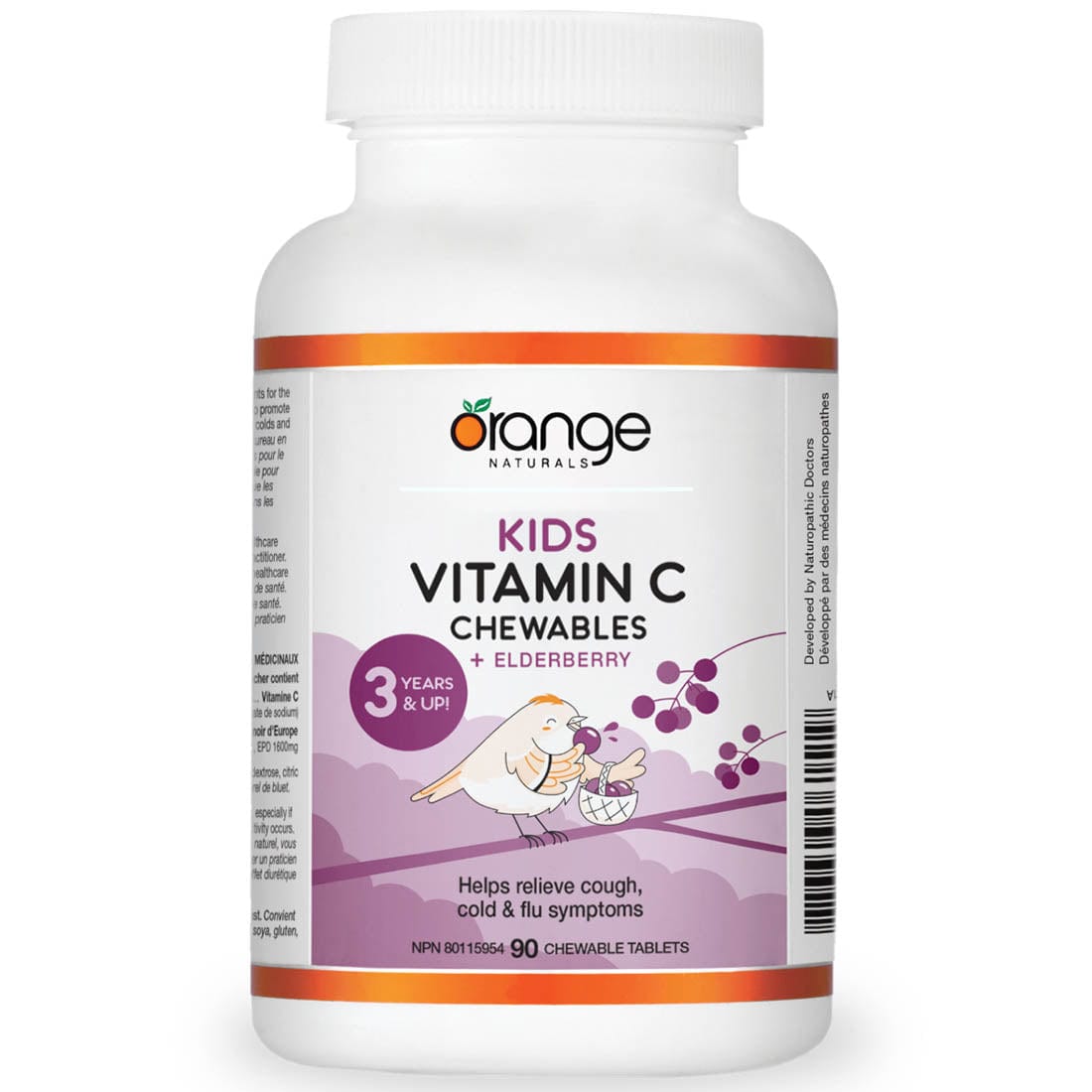 Orange Naturals Kids Vitamin C Chewables Plus Elderberry, 90 Chewable Tablets