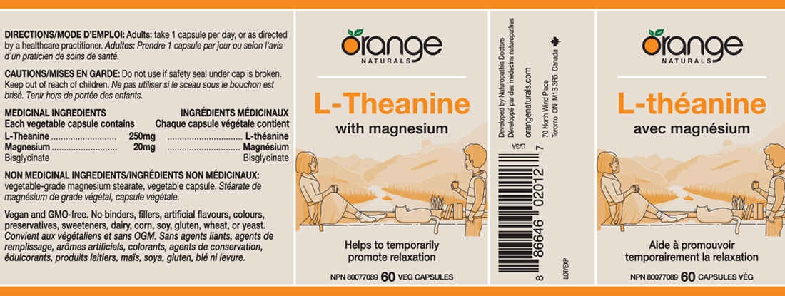 Orange Naturals L-Theanine 250mg with Magnesium, 60 V-Capsules