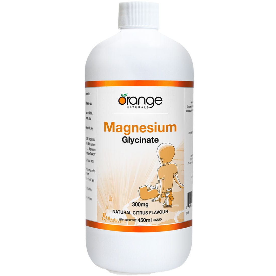 Orange Naturals Magnesium Glycinate 300mg LIQUID (Citrus Flavour), 450ml / 30 Servings