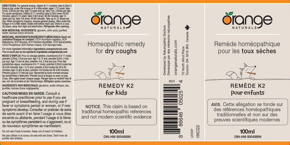 Orange Naturals Remedy K2 for Kids (formerly Dry Cough kids), 100ml