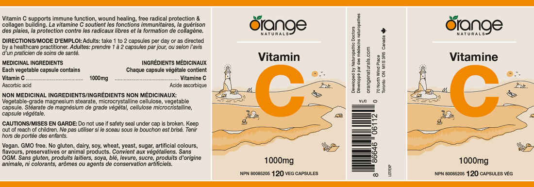 Orange Naturals Vitamin C 1000 mg, 120 Vegetable Capsules