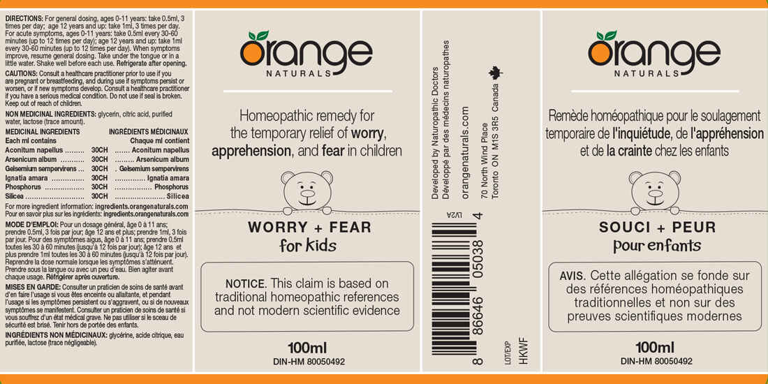 Orange Naturals Worry + Fear (for kids) Homeopathic Remedy, 100ml