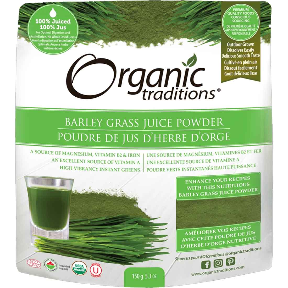Organic Traditions Barley Grass Juice Powder, 150 g