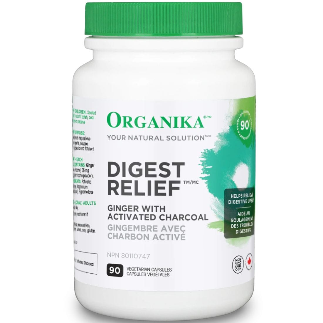 Organika Digest Releif with Activated Charcoal and Ginger Root Extract 25mg, 90 Vegetarian Capsules