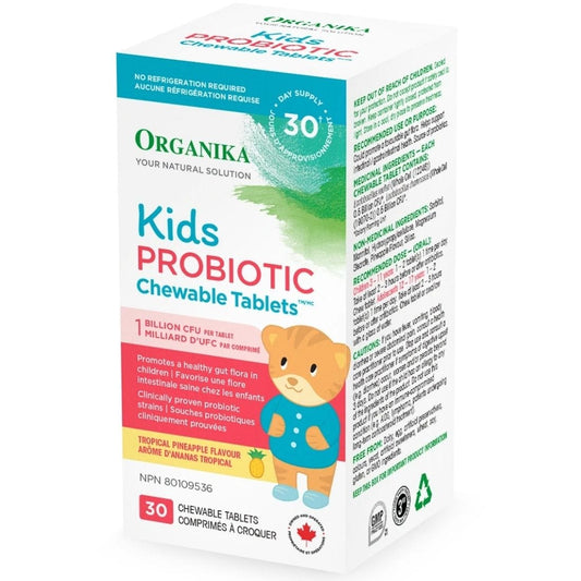 Organika Kids Probiotic 1 Billion CFU, Tropical Pineapple Flavour, 30 Chewable Tablets