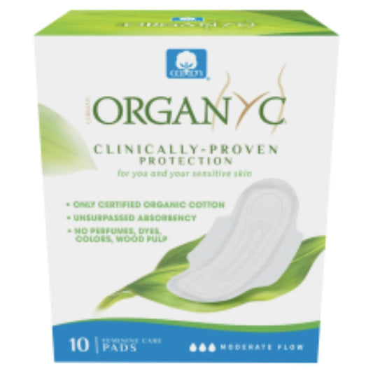 Organ(y)c Feminine Pads with Wings, 100% Organic Cotton, 10 Pads