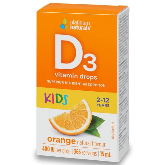 Platinum Kids Vitamin D3 Liquid Drops 400IU 2-12yrs old, 15ml (365 drops)