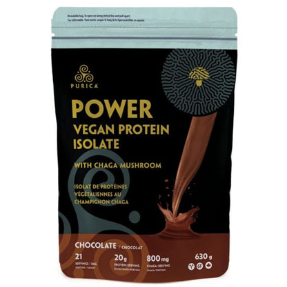 Purica Power Vegan Protein Isolate with 800mg Organic Chaga per Serving, 630g