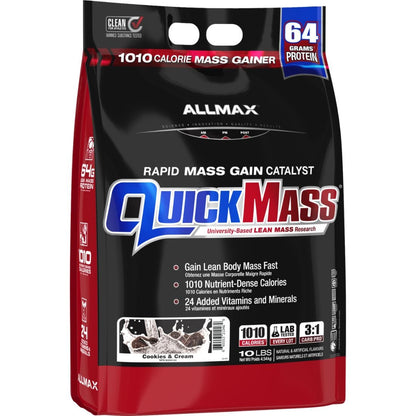 Allmax QuickMass, Rapid Lean Mass Gainer, 1010 Calories Plus Vitamins and Minerals, 10lb
