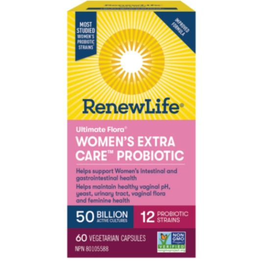 Renew Life Ultimate Flora Womens Extra Care Probiotic, 50 Billion Active Cultures, Shelf Stable (Formerly Flora Vaginal Support Probiotic)