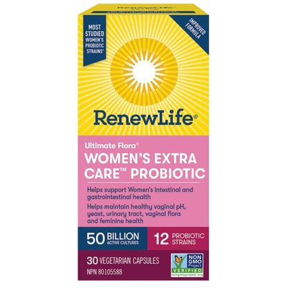 Renew Life Ultimate Flora Womens Extra Care Probiotic, 50 Billion Active Cultures, Shelf Stable (Formerly Flora Vaginal Support Probiotic)