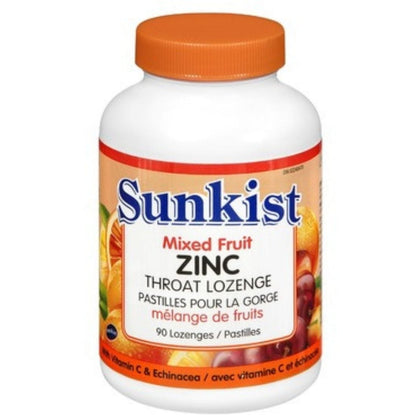 Sunkist Zinc Throat Lozenges 5mg, Chewable Zinc (With Vitamin C and Echinacea), 90 Lozenges