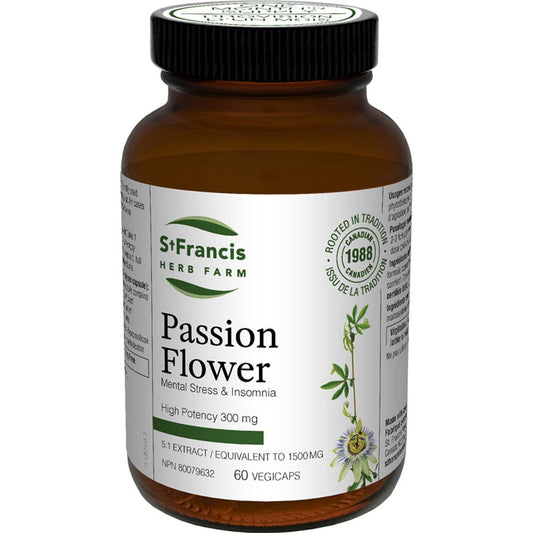 St. Francis Passion Flower 300mg, High Potency 5:1 Extract, 1500mg Raw Herb Equivalent, 60 Capsules