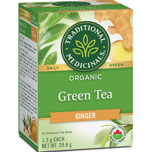 Traditional Medicinals Organic Green Tea with Ginger Tea, 16 Wrapped Tea Bags