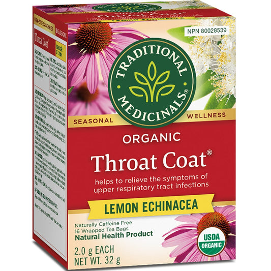 Traditional Medicinals Organic Throat Coat Lemon Echinacea Tea, 16 Wrapped Tea Bags