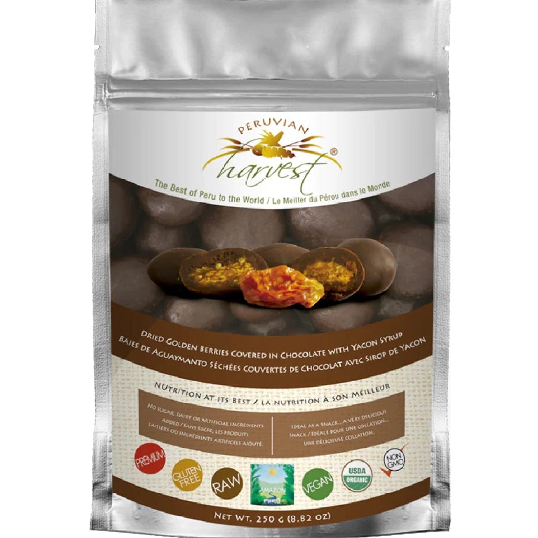 Uhtco Peruvian Harvest Raw Organic Yacon Chocolate Covered Golden Berries, 250g