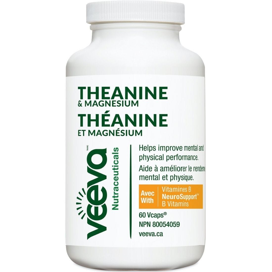Veeva Theanine & Magnesium Bisglycinate (125mg & 500mg) with B Vitamins, 60 V-Caps