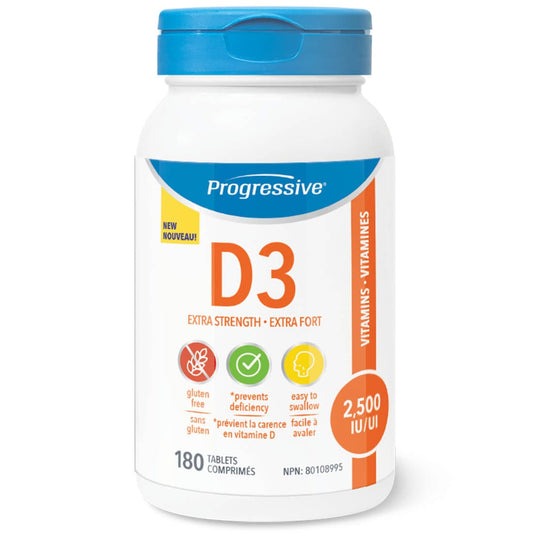 Progressive Vitamin D3 Extra Strength 2500IU, 180 Tablets