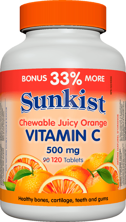 Sunkist Vitamin C, Chewable, 500mg, BONUS! 33% More, 90+30 Tablets