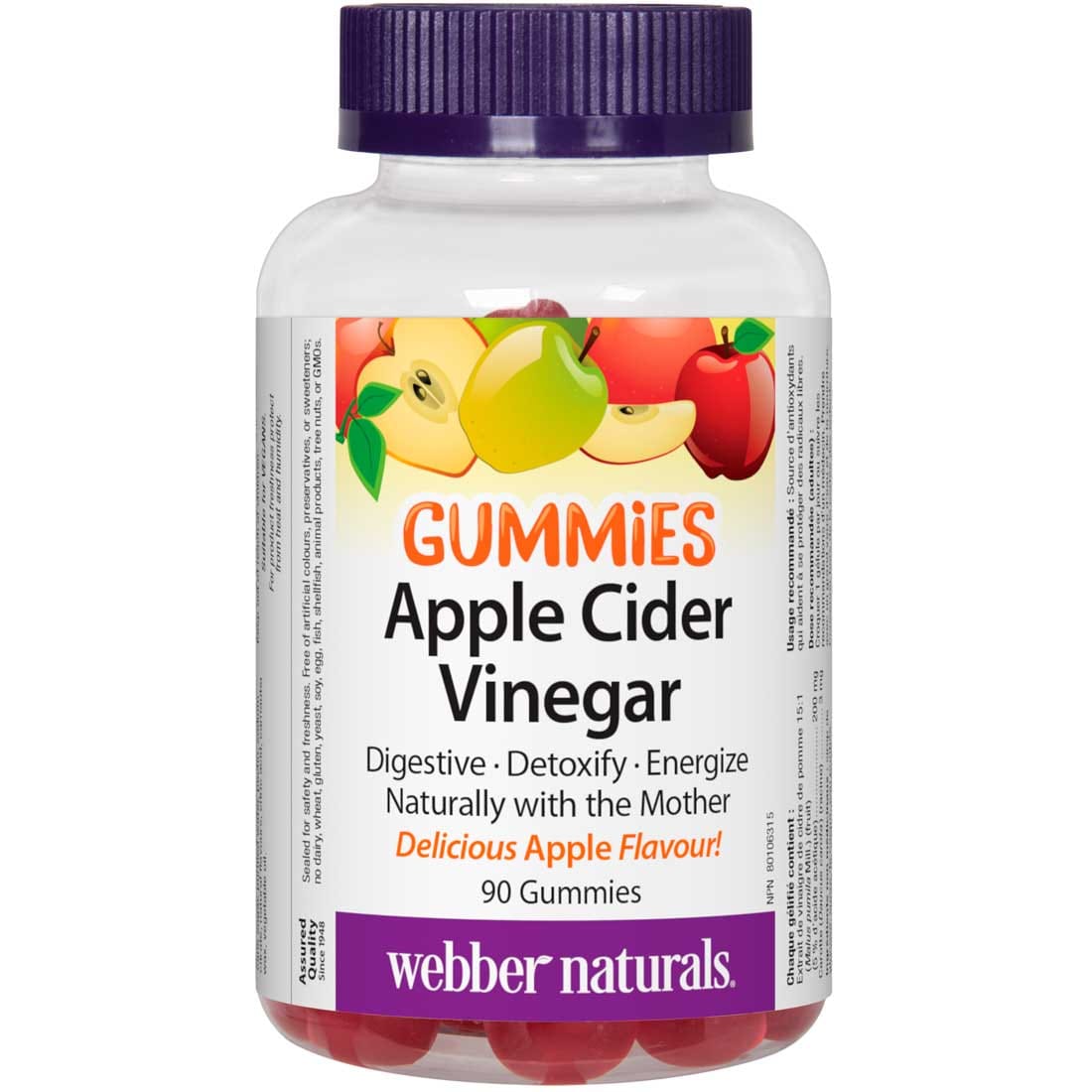 Webber Naturals Apple Cider Vinegar Gummies 200mg with Mother, 90 Gummies