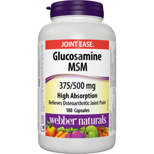 Webber Naturals Glucosamine MSM, High Absorption, 375mg/500mg, 180 Capsules