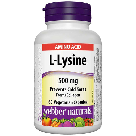 Webber Naturals L–Lysine 500mg, 60 Vegetarian Capsules