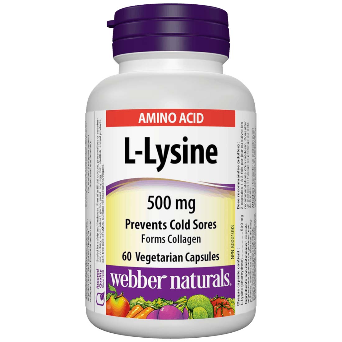 Webber Naturals L–Lysine 500mg, 60 Vegetarian Capsules