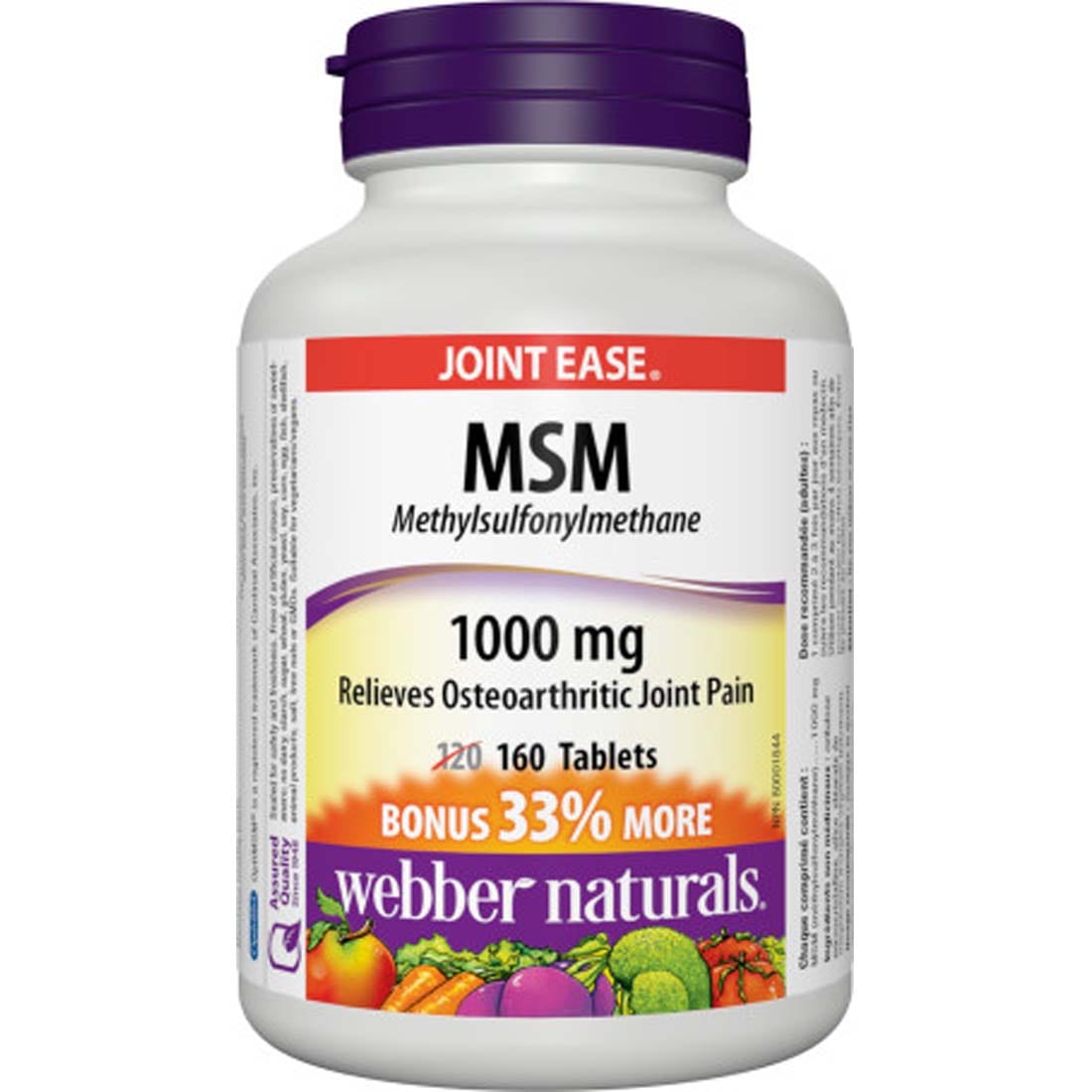 Webber Naturals MSM 1000mg Methyl Sulfonyl Methane, 120+40 Tablets