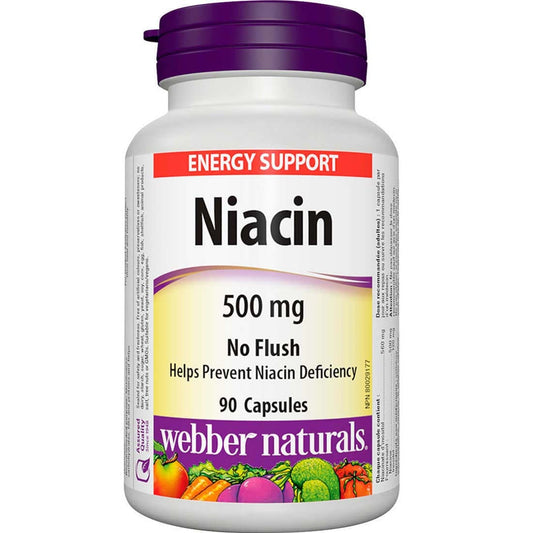 Webber Naturals Niacin 500mg, No Flush, With Vitamin B3, 90 Capsules