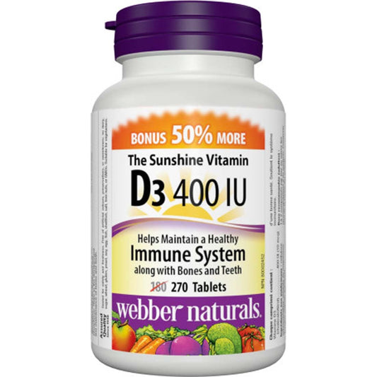 Webber Naturals Vitamin D3, 400 IU, BONUS! 50% More, 180+90 Tablets
