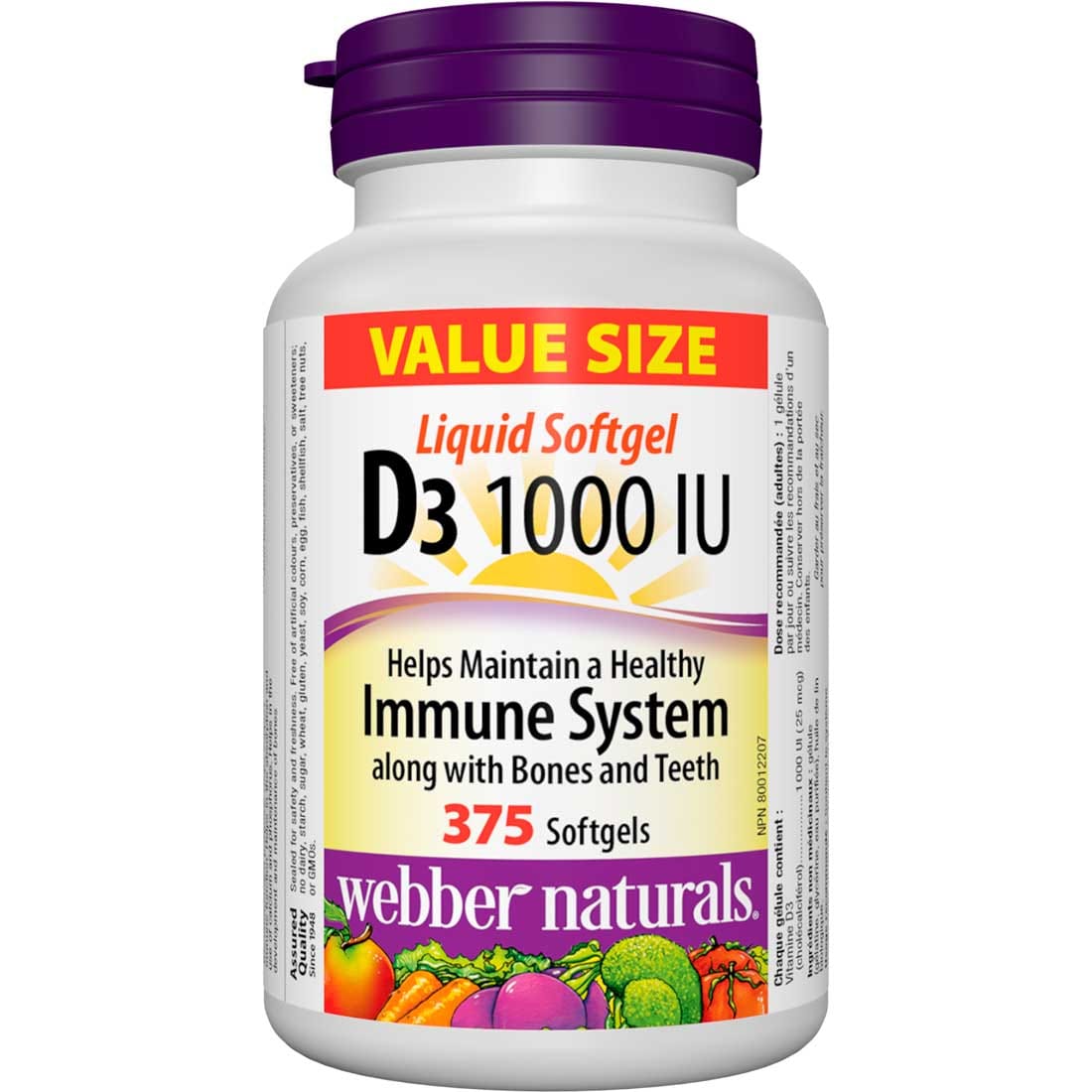 Webber Naturals Vitamin D3 Softgel, 1000IU, Value Size